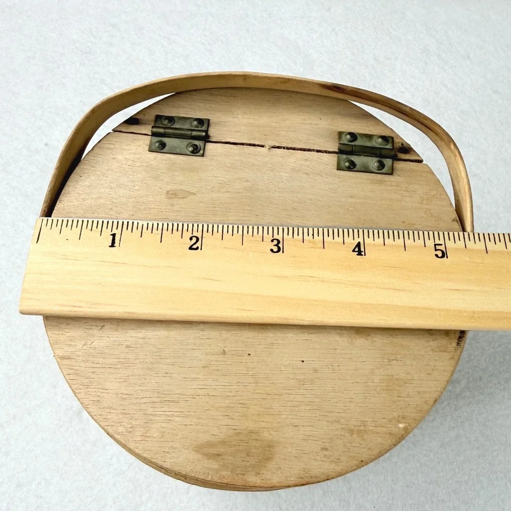 Handmade Lidded Woven Wood Basket Swing Handle Primitive Farmhouse Decor  5.5